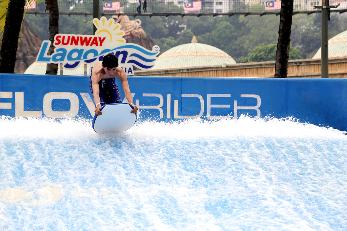 Malaysia’s first Surf Simulator - Flow Rider. Flaunt your surfing skills at the first and only outdoor surfing simulator in Malaysia!