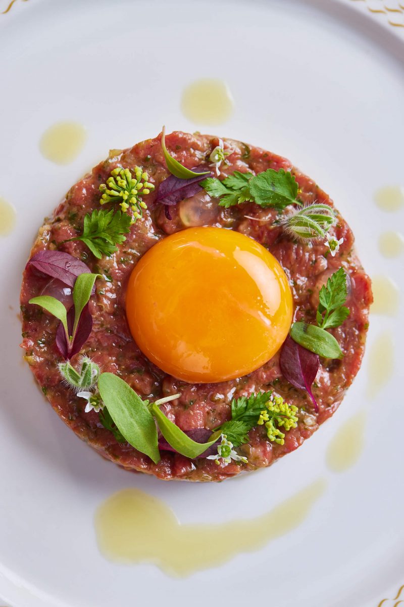 Gordon Ramsay’s picture-perfect Spiced Beef Tartare with Egg Yolk Confit.