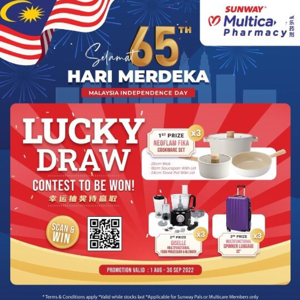 Sunway Multicare Pharmacy - Selamat 65th Hari Merdeka, Malaysia Independence Day - Lucky Draw contest to be won