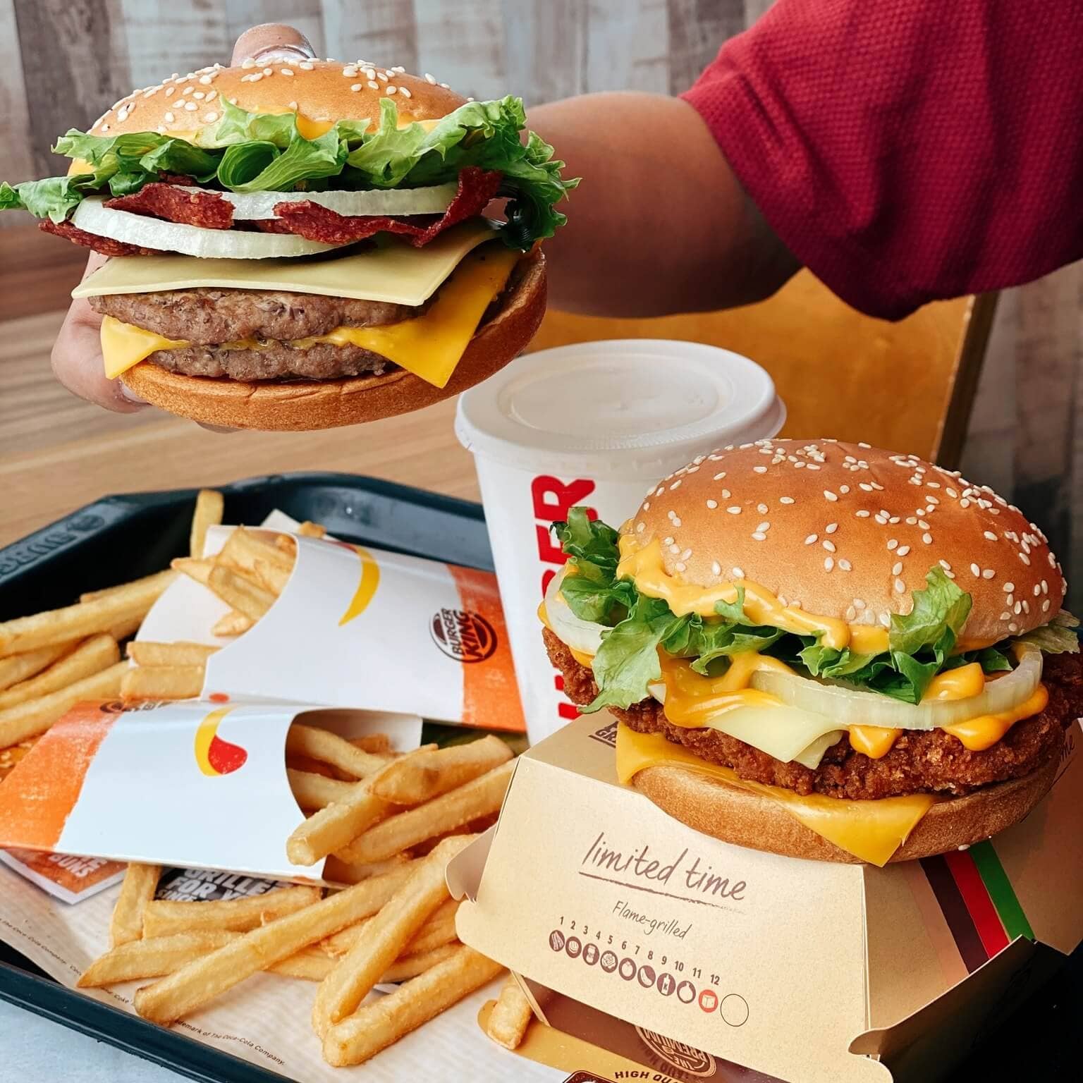 Indulge in a whopping burger loaded with juicy flavours and grilled to perfection at Burger King.