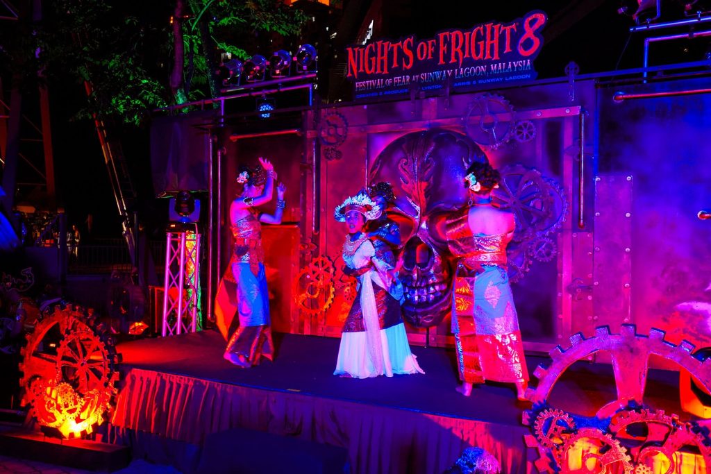 A colourful dance rehearsal on a Nights of Fright stage