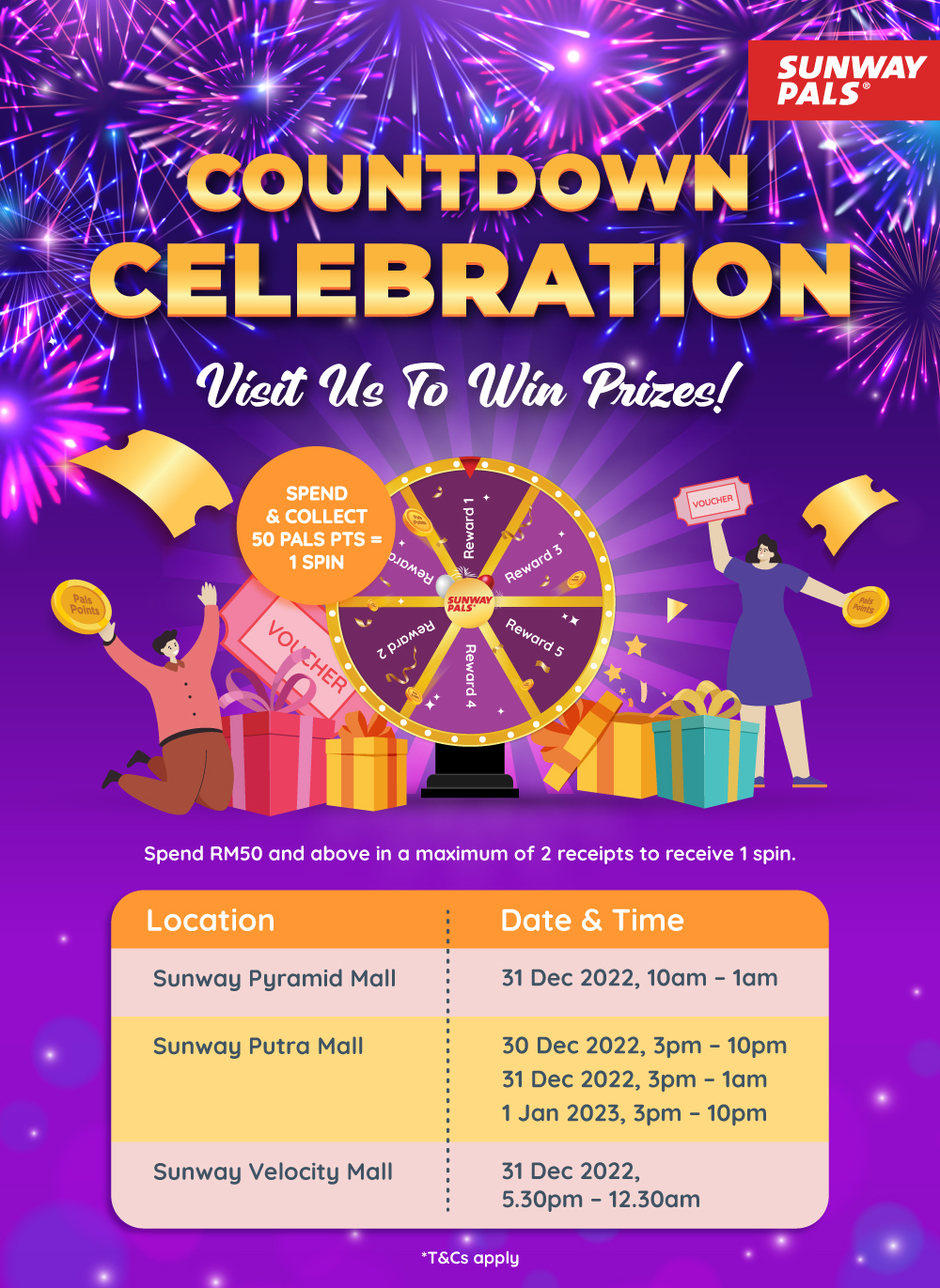 With the New Year right around the corner, make sure you’re ready to countdown with us at Sunway Malls & stand a chance to win a gift just by spinning our wheel!  We have free gifts, amazing gift redemption's and much more!