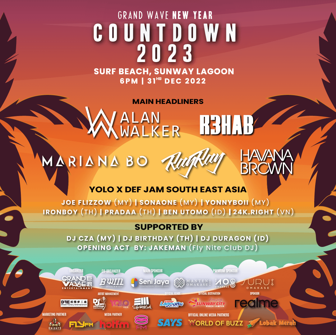 Grand Wave New Year Countdown 2023 at Surf Beach Sunway Lagoon - You’re in for a night to remember – welcome the new year with the hottest international and local acts!