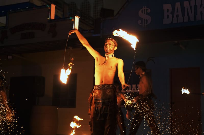 Don't miss out on the impressive fire show that features Fire Dances Fire Breathers and Eaters
