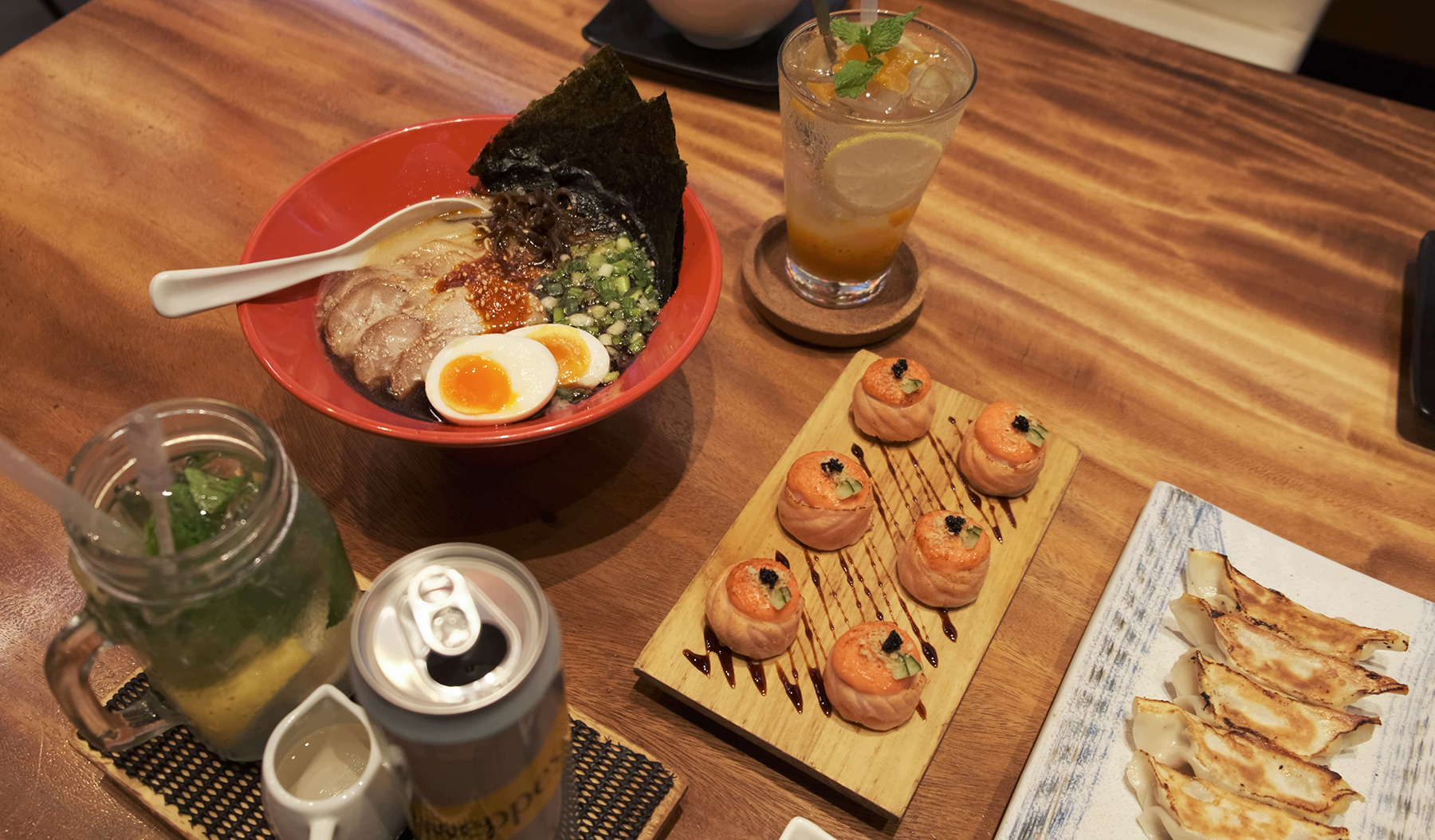 Try out Japan’s classic dishes like Tonkotsu Ramen, Salmon Roll and Gyoza at Ippudo Ramen.