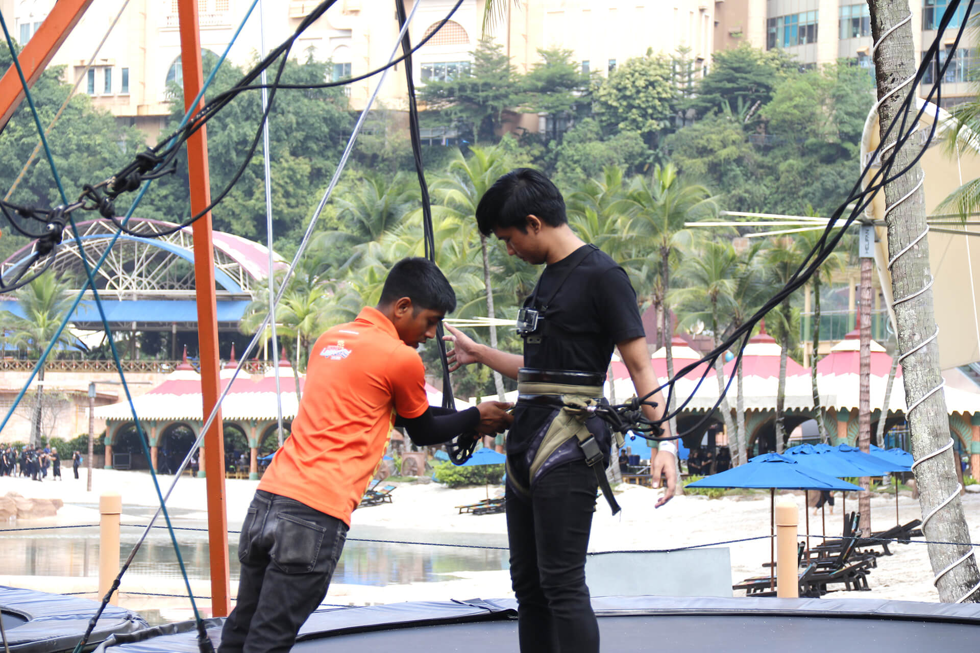 Tighten those harnesses like your life depends on it! Bungee Trampoline at X Park, Sunway Lagoon